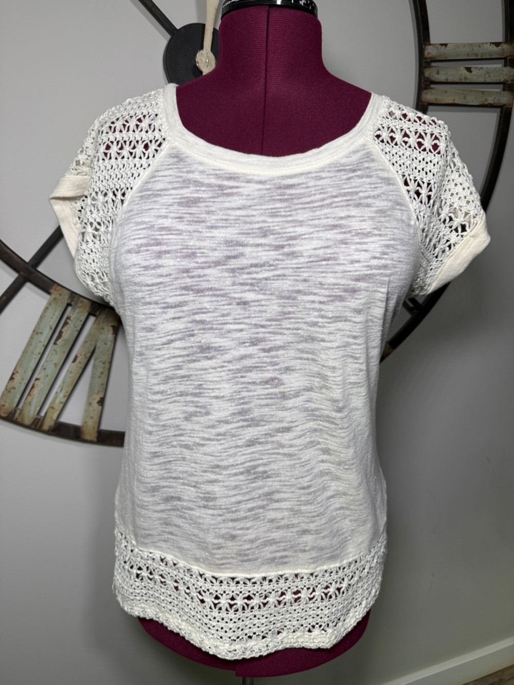 EyeShadow Cream Crochet Sleeve Knit Top